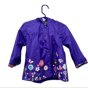 Arshiner Girls Raincoat Floral‎ Lined Hooded Purple Sz 90 Toddler